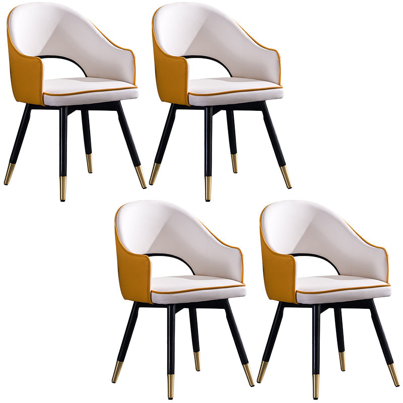 Glam PU Leather Dining Chairs Open Back Dining Side Furniture in Matte Finish Yellow White 4 Piece Set Clearhalo 'Dining Chairs' 'Dining Tables & Seating' 'dining_chair' 'furn' 'furn_dining_chair' 'Furniture' 'Kitchen & Dining Furniture' 5409122