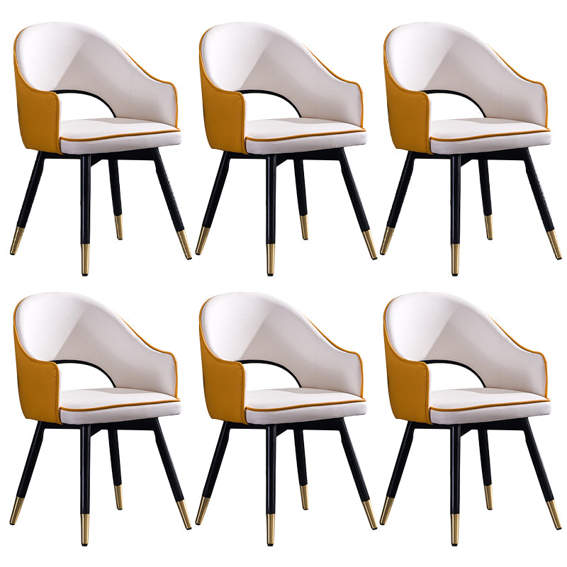 Glam PU Leather Dining Chairs Open Back Dining Side Furniture in Matte Finish Yellow White 6 Piece Set Clearhalo 'Dining Chairs' 'Dining Tables & Seating' 'dining_chair' 'furn' 'furn_dining_chair' 'Furniture' 'Kitchen & Dining Furniture' 5409123
