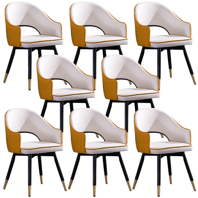 Glam PU Leather Dining Chairs Open Back Dining Side Furniture in Matte Finish Yellow White 8 Piece Set Clearhalo 'Dining Chairs' 'Dining Tables & Seating' 'dining_chair' 'furn' 'furn_dining_chair' 'Furniture' 'Kitchen & Dining Furniture' 5409124