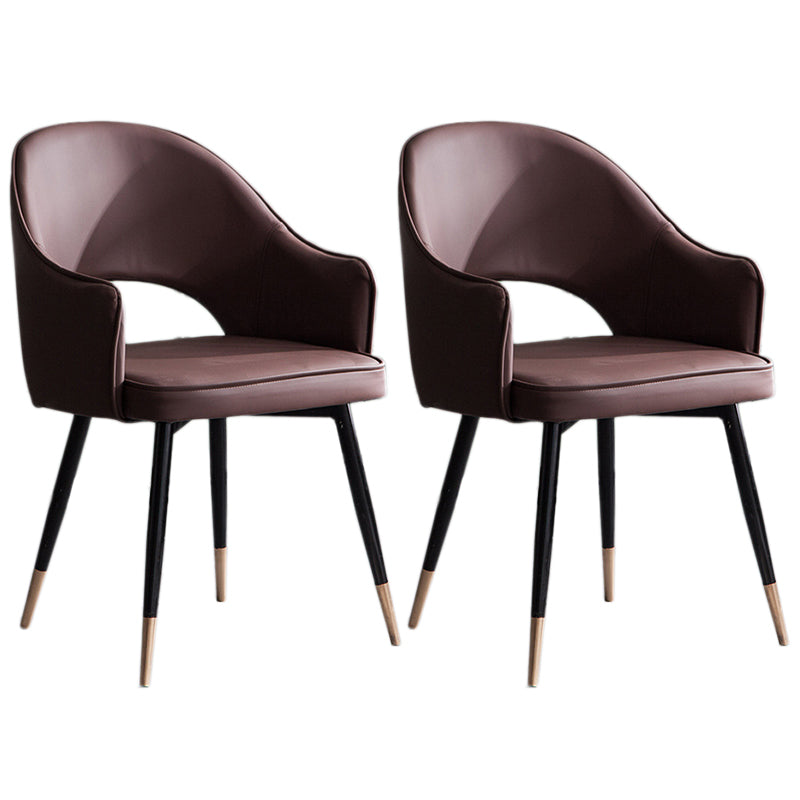 Glam PU Leather Dining Chairs Open Back Dining Side Furniture in Matte Finish Dark Coffee 2 Piece Set Clearhalo 'Dining Chairs' 'Dining Tables & Seating' 'dining_chair' 'furn' 'furn_dining_chair' 'Furniture' 'Kitchen & Dining Furniture' 5409129
