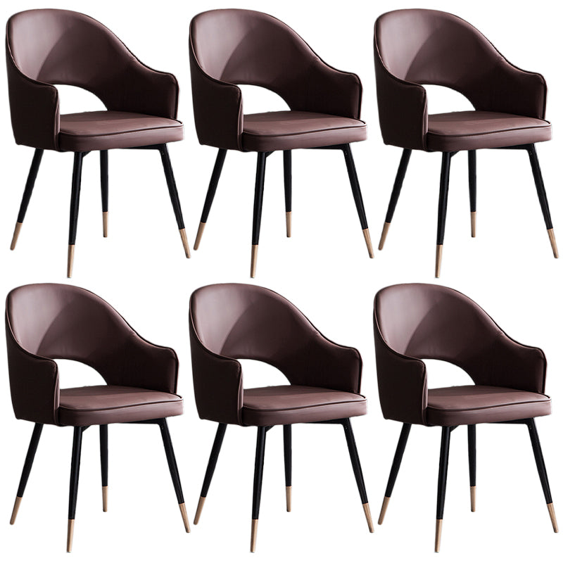 Glam PU Leather Dining Chairs Open Back Dining Side Furniture in Matte Finish Dark Coffee 6 Piece Set Clearhalo 'Dining Chairs' 'Dining Tables & Seating' 'dining_chair' 'furn' 'furn_dining_chair' 'Furniture' 'Kitchen & Dining Furniture' 5409131