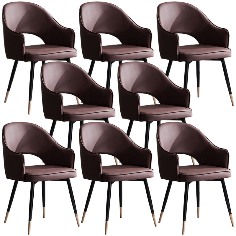 Glam PU Leather Dining Chairs Open Back Dining Side Furniture in Matte Finish Dark Coffee 8 Piece Set Clearhalo 'Dining Chairs' 'Dining Tables & Seating' 'dining_chair' 'furn' 'furn_dining_chair' 'Furniture' 'Kitchen & Dining Furniture' 5409132