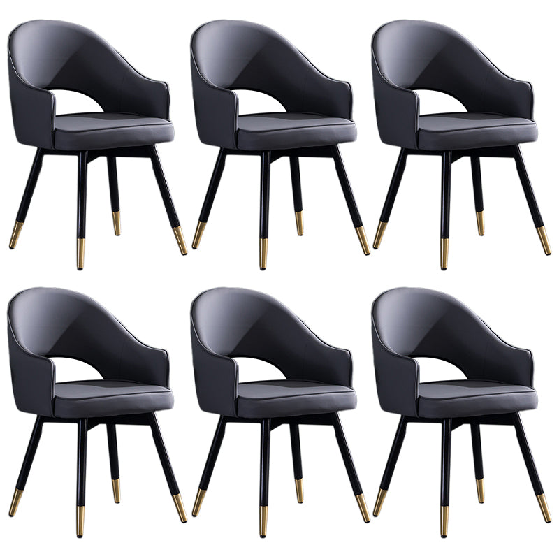 Glam PU Leather Dining Chairs Open Back Dining Side Furniture in Matte Finish Dark Gray-White 6 Piece Set Clearhalo 'Dining Chairs' 'Dining Tables & Seating' 'dining_chair' 'furn' 'furn_dining_chair' 'Furniture' 'Kitchen & Dining Furniture' 5409139