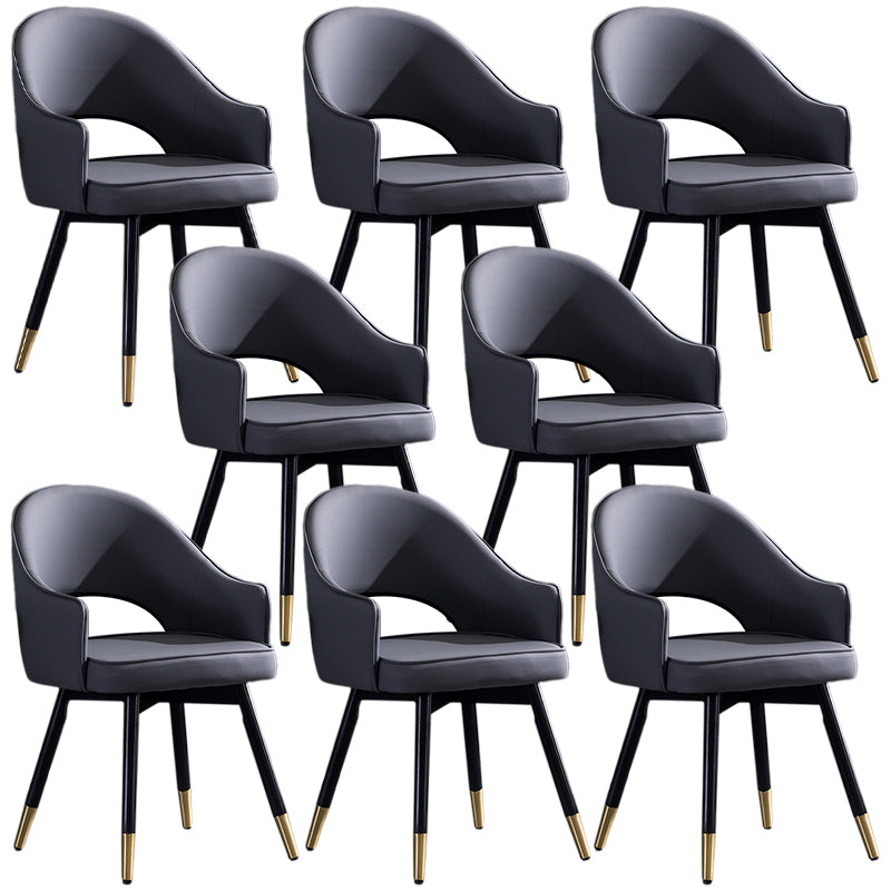 Glam PU Leather Dining Chairs Open Back Dining Side Furniture in Matte Finish Dark Gray-White 8 Piece Set Clearhalo 'Dining Chairs' 'Dining Tables & Seating' 'dining_chair' 'furn' 'furn_dining_chair' 'Furniture' 'Kitchen & Dining Furniture' 5409140