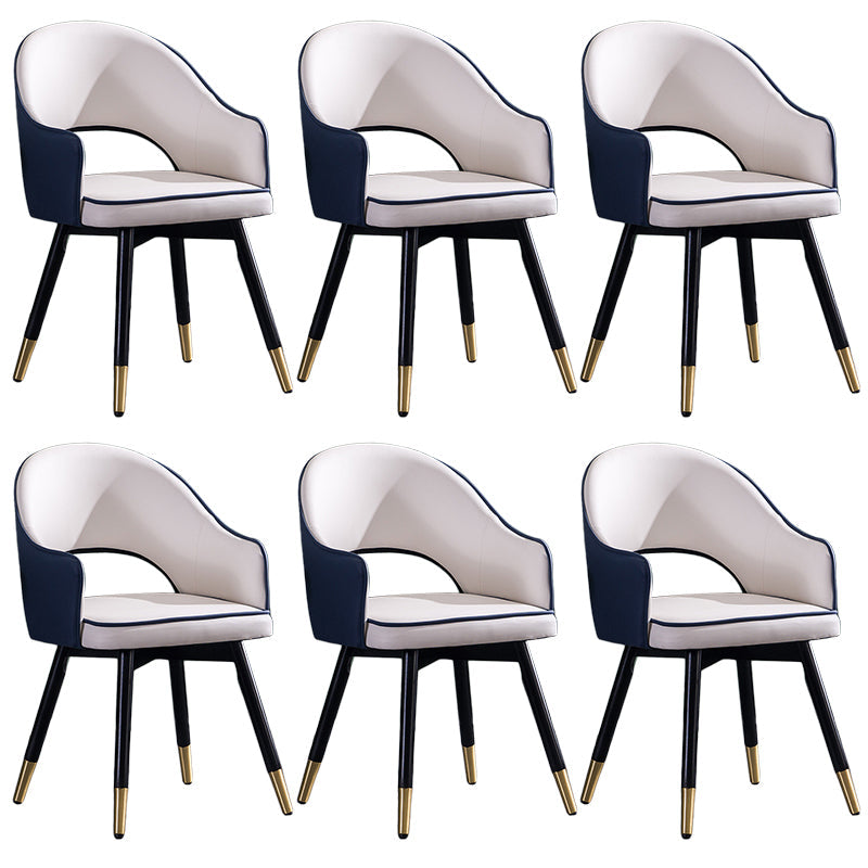 Glam PU Leather Dining Chairs Open Back Dining Side Furniture in Matte Finish Dark Blue-White 6 Piece Set Clearhalo 'Dining Chairs' 'Dining Tables & Seating' 'dining_chair' 'furn' 'furn_dining_chair' 'Furniture' 'Kitchen & Dining Furniture' 5409143