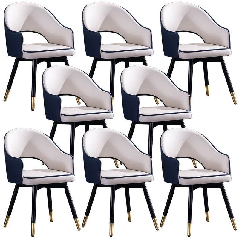 Glam PU Leather Dining Chairs Open Back Dining Side Furniture in Matte Finish Dark Blue-White 8 Piece Set Clearhalo 'Dining Chairs' 'Dining Tables & Seating' 'dining_chair' 'furn' 'furn_dining_chair' 'Furniture' 'Kitchen & Dining Furniture' 5409144