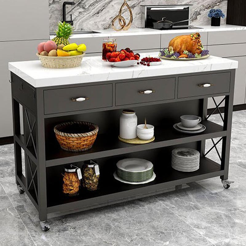 Modern Rolling Kitchen Cart Wood Rectangular Kitchen Island Cart with Drawer