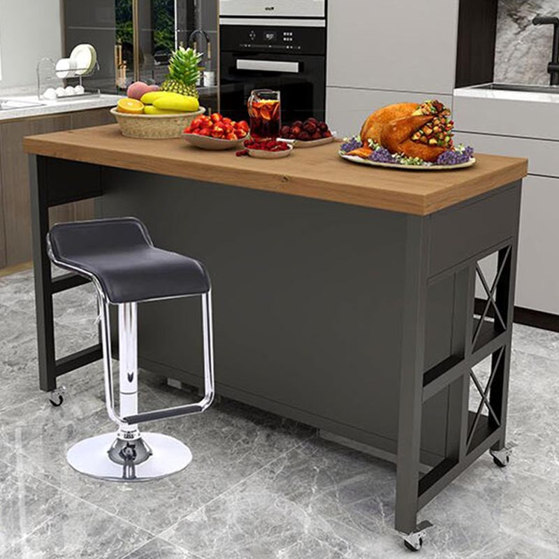 Modern Rolling Kitchen Cart Wood Rectangular Kitchen Island Cart with Drawer