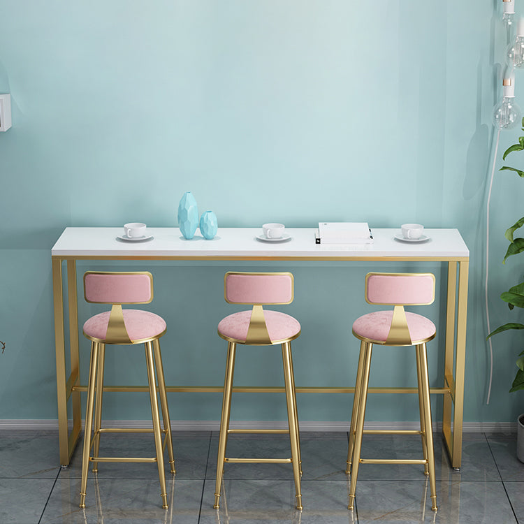 1/4 pièces Glam Glam Iron Bar Table Set Rectangle White Faux Marble Bistro Ensemble avec repose-pieds