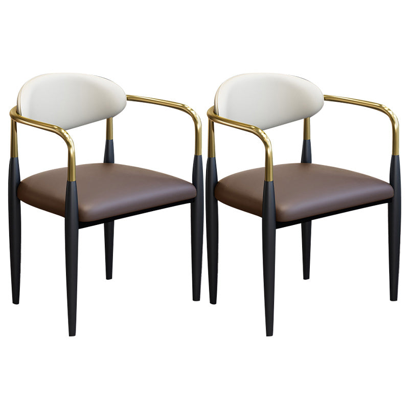 Modern Upholstered Dining Arm Chair Open Back Dining Side Chair Brown 2 Piece Set Clearhalo 'Dining Chairs' 'Dining Tables & Seating' 'dining_chair' 'furn' 'furn_dining_chair' 'Furniture' 'Kitchen & Dining Furniture' 5409833