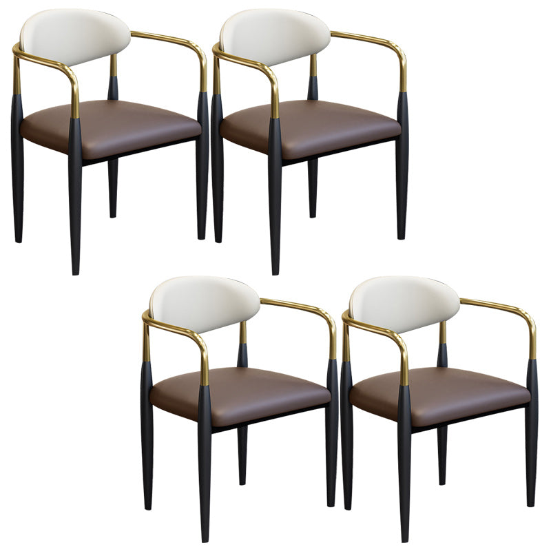 Modern Upholstered Dining Arm Chair Open Back Dining Side Chair Brown 4 Piece Set Clearhalo 'Dining Chairs' 'Dining Tables & Seating' 'dining_chair' 'furn' 'furn_dining_chair' 'Furniture' 'Kitchen & Dining Furniture' 5409834