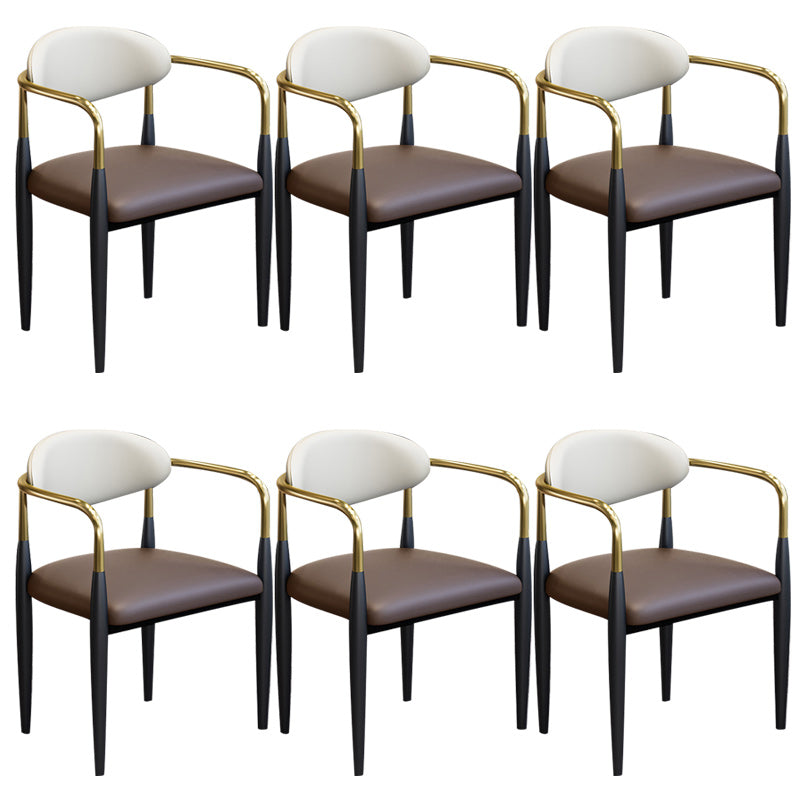 Modern Upholstered Dining Arm Chair Open Back Dining Side Chair Brown 6 Piece Set Clearhalo 'Dining Chairs' 'Dining Tables & Seating' 'dining_chair' 'furn' 'furn_dining_chair' 'Furniture' 'Kitchen & Dining Furniture' 5409837