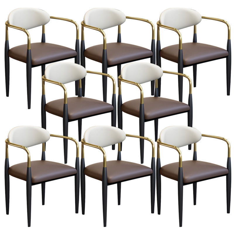 Modern Upholstered Dining Arm Chair Open Back Dining Side Chair Brown 8 Piece Set Clearhalo 'Dining Chairs' 'Dining Tables & Seating' 'dining_chair' 'furn' 'furn_dining_chair' 'Furniture' 'Kitchen & Dining Furniture' 5409839