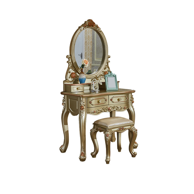 Victorian 33.4 "/41.3" Wide Wood 4 cassetti a specchio Vanity per il trucco a specchio