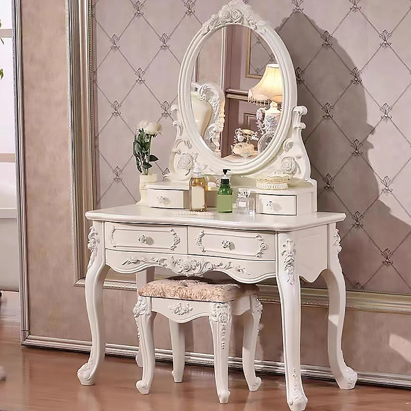 Victorian 33.4 "/41.3" Wide Wood 4 cassetti a specchio Vanity per il trucco a specchio