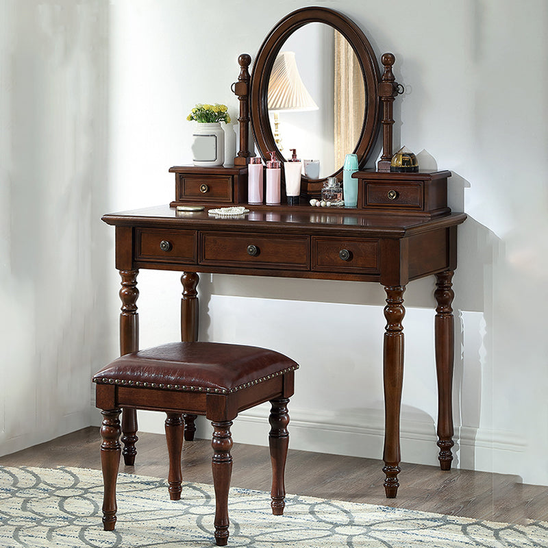 55.1"height Brown/ White Wood Makeup Vanity with Drawers and Mirror Makeup Vanity & Mirror & Stools 39"L x 18"W x 55"H Brown Clearhalo 'Bedroom Furniture' 'furn' 'furn_makeup_vanities' 'Furniture' 'Makeup Vanities' 'makeup_vanities' 5411730