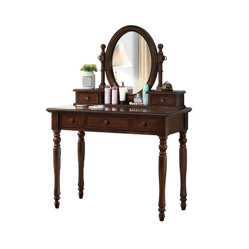 55.1"height Brown/ White Wood Makeup Vanity with Drawers and Mirror Clearhalo 'Bedroom Furniture' 'furn' 'furn_makeup_vanities' 'Furniture' 'Makeup Vanities' 'makeup_vanities' 5411742