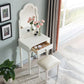 29.5" Height Brown/ White Wood Makeup Vanity with Drawer and Mirror