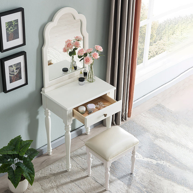29.5" Height Brown/ White Wood Makeup Vanity with Drawer and Mirror