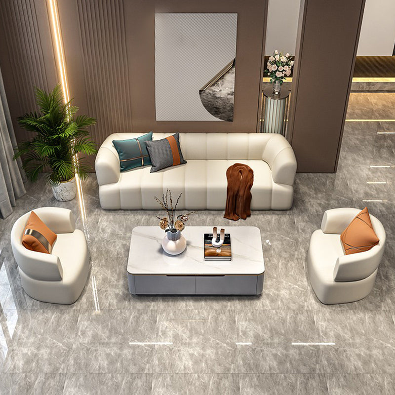 Sofá estándar contemporáneo de brazo de cuero de cuero sintético para sala de estar para sala de estar