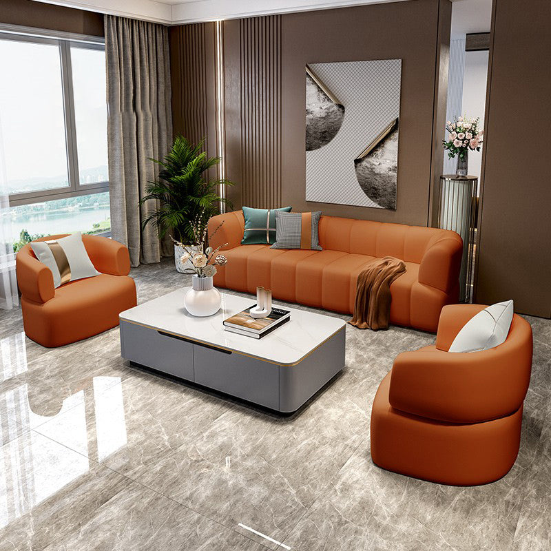 Sofá estándar contemporáneo de brazo de cuero de cuero sintético para sala de estar para sala de estar