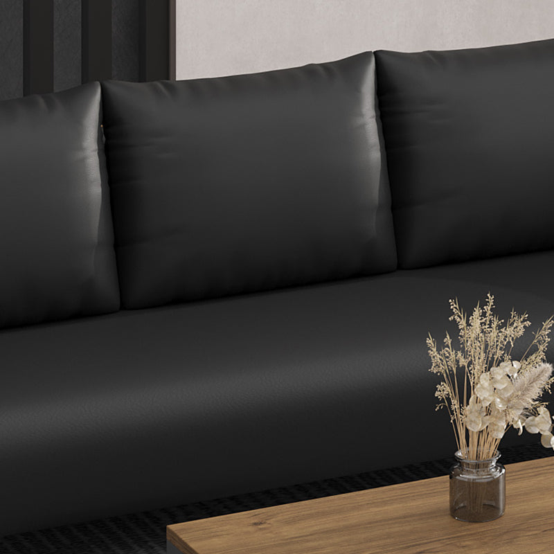 Standard Black Sofa Faux Leather Contemporary Sofa with Pillow for Living Room