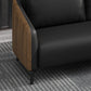 Standard Black Sofa Faux Leather Contemporary Sofa with Pillow for Living Room