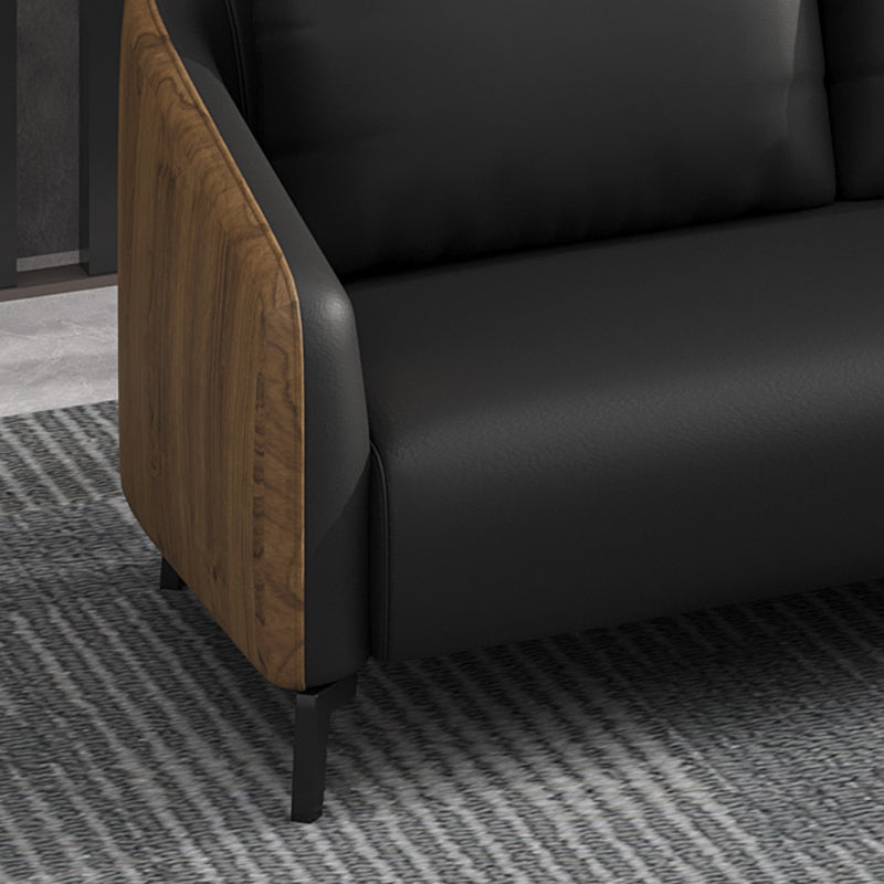 Standard Black Sofa Faux Leather Contemporary Sofa with Pillow for Living Room