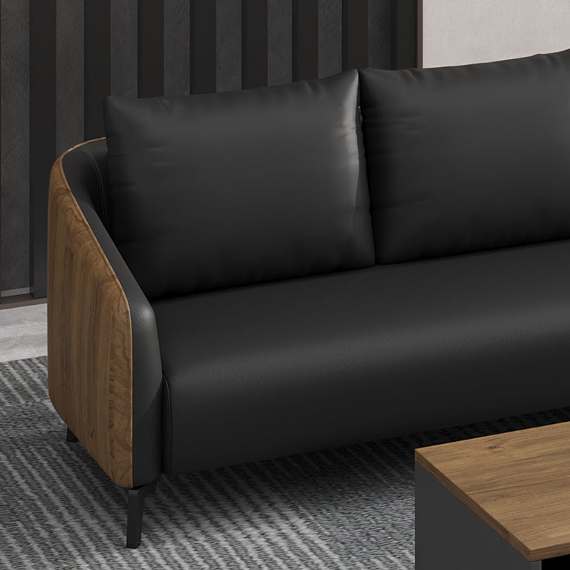 Standard Black Sofa Faux Leather Contemporary Sofa with Pillow for Living Room