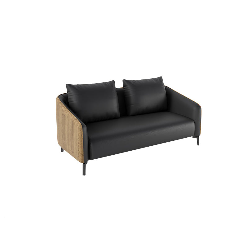 Standard Black Sofa Faux Leather Contemporary Sofa with Pillow for Living Room