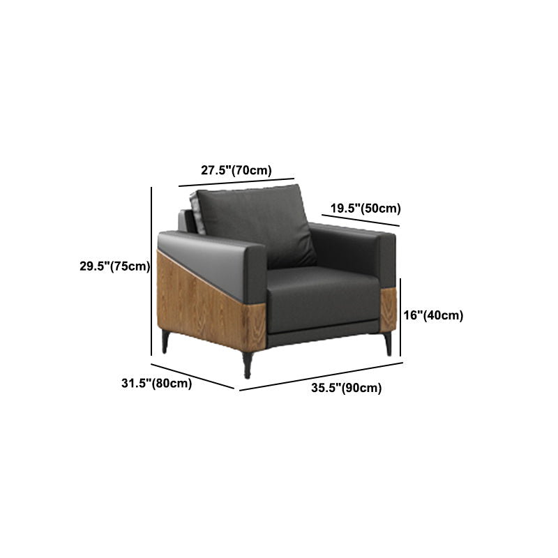 Standard Black Sofa Faux Leather Contemporary Sofa with Pillow for Living Room