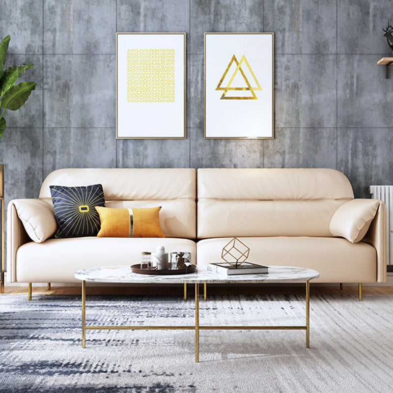 Glam Sewn Pillow Back Standard Pillow Top Arm Living Room Leather Sofa