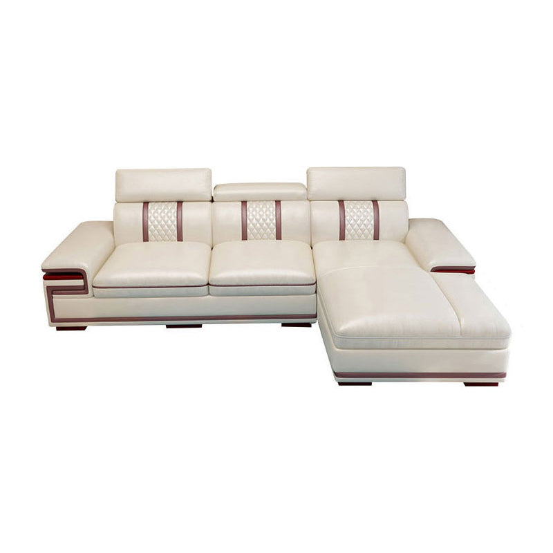 Glam Style Sectional Solid Wood Frame White Built-in Armrest Cushioning Backrest Sofa