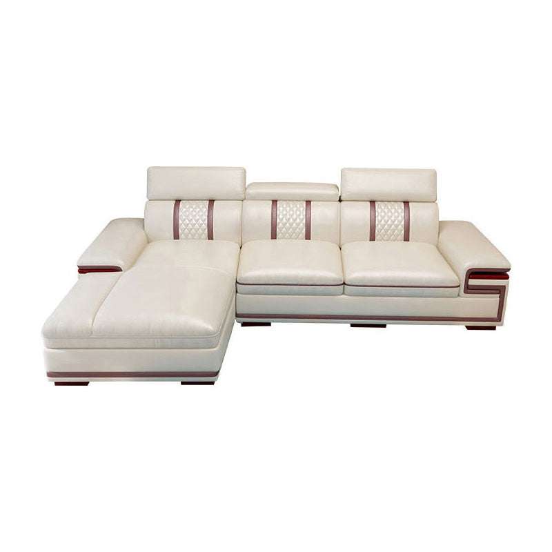 Glam Style Sectional Solid Wood Frame White Built-in Armrest Cushioning Backrest Sofa