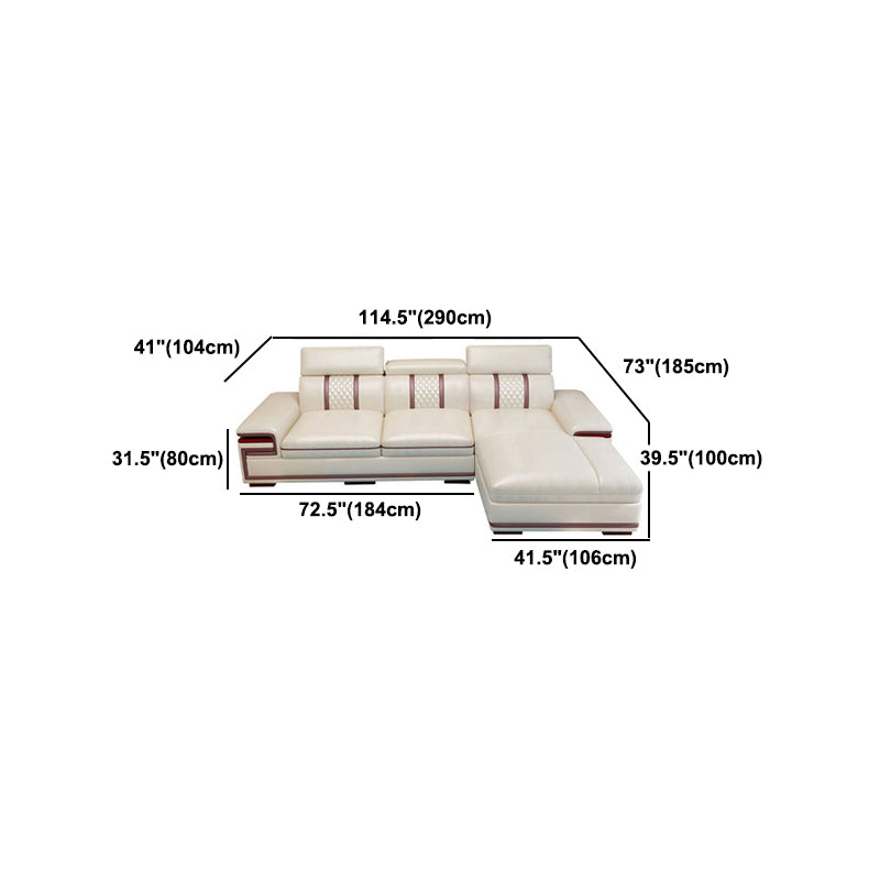 Glam Style Sectional Solid Wood Frame White Built-in Armrest Cushioning Backrest Sofa