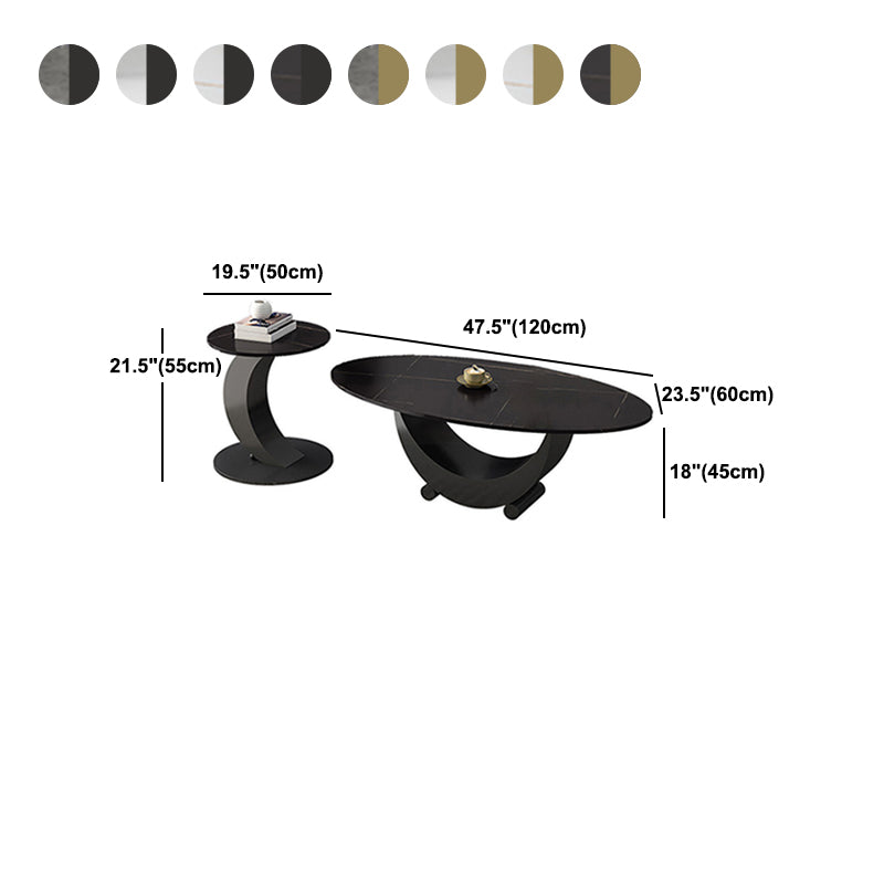 Abstract Base Design Oval/round Slate Table with Metal Base Coffee Table Clearhalo 'Coffee & Accent Tables' 'Coffee Tables' 'coffee_tables' 'furn' 'furn_coffee_tables' 'Furniture' 'Living Room Furniture' 5412885