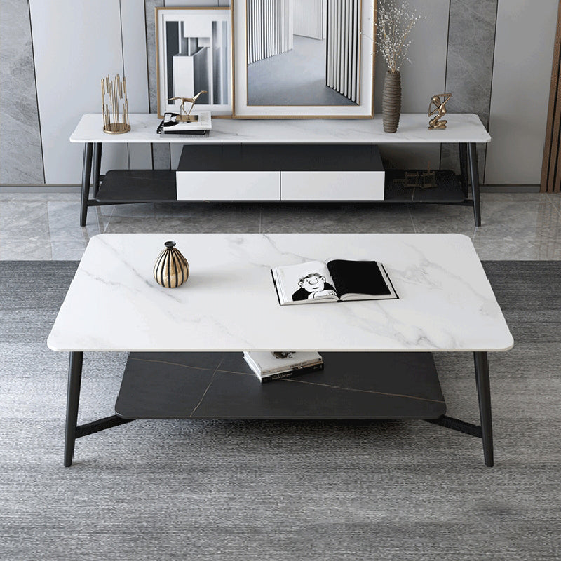 Modern Coffee Table with Storage Shelf and Black Metal Cross Base Clearhalo 'Coffee & Accent Tables' 'Coffee Tables' 'coffee_tables' 'furn' 'furn_coffee_tables' 'Furniture' 'Living Room Furniture' 5412923