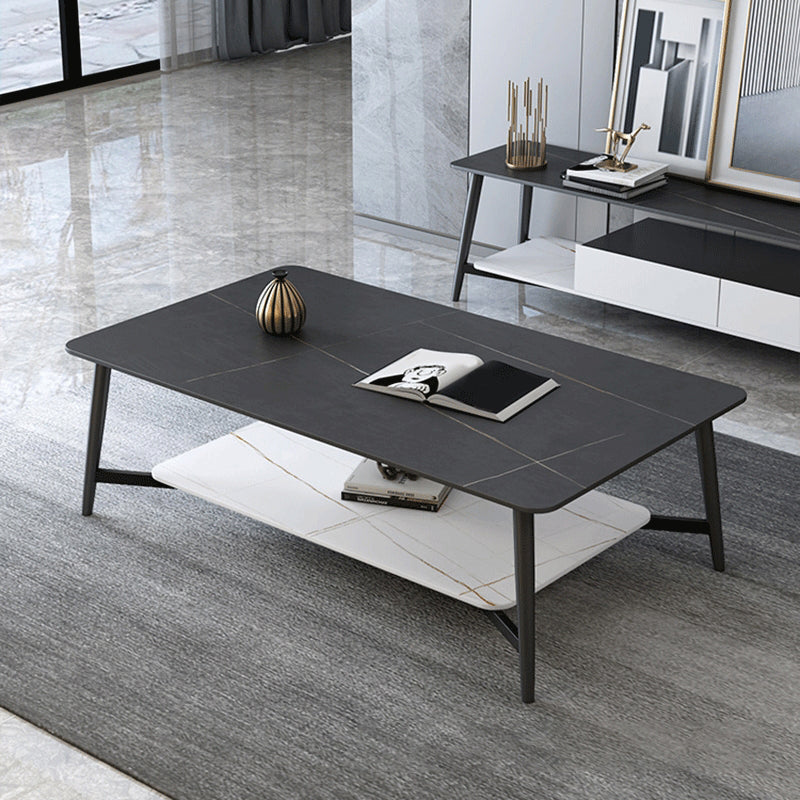 Modern Coffee Table with Storage Shelf and Black Metal Cross Base Black Clearhalo 'Coffee & Accent Tables' 'Coffee Tables' 'coffee_tables' 'furn' 'furn_coffee_tables' 'Furniture' 'Living Room Furniture' 5412926