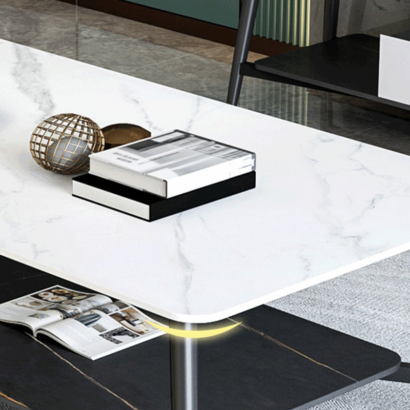 Modern Coffee Table with Storage Shelf and Black Metal Cross Base Clearhalo 'Coffee & Accent Tables' 'Coffee Tables' 'coffee_tables' 'furn' 'furn_coffee_tables' 'Furniture' 'Living Room Furniture' 5412929