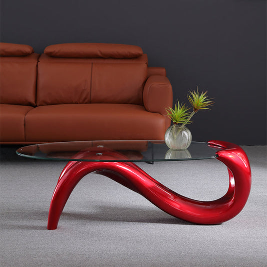 Tavolino da cocktail top in vetro ovale moderno tavolino minimalista