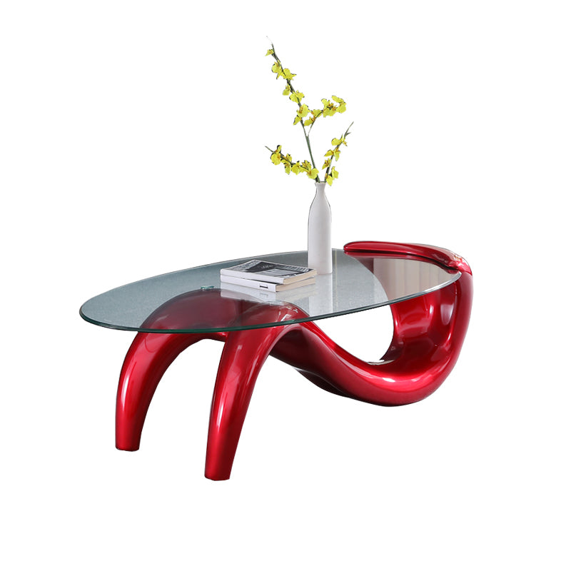 Glass Top Cocktail Table Oval Modern Minimalist Coffee Table Clearhalo 'Coffee & Accent Tables' 'Coffee Tables' 'coffee_tables' 'furn' 'furn_coffee_tables' 'Furniture' 'Living Room Furniture' 5412940