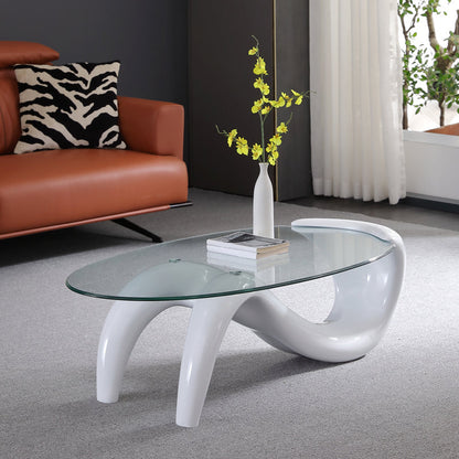 Glass Top Cocktail Table Oval Modern Minimalist Coffee Table White Clearhalo 'Coffee & Accent Tables' 'Coffee Tables' 'coffee_tables' 'furn' 'furn_coffee_tables' 'Furniture' 'Living Room Furniture' 5412948