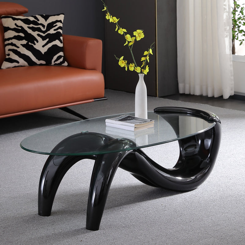 Glass Top Cocktail Table Oval Modern Minimalist Coffee Table Black Clearhalo 'Coffee & Accent Tables' 'Coffee Tables' 'coffee_tables' 'furn' 'furn_coffee_tables' 'Furniture' 'Living Room Furniture' 5412949