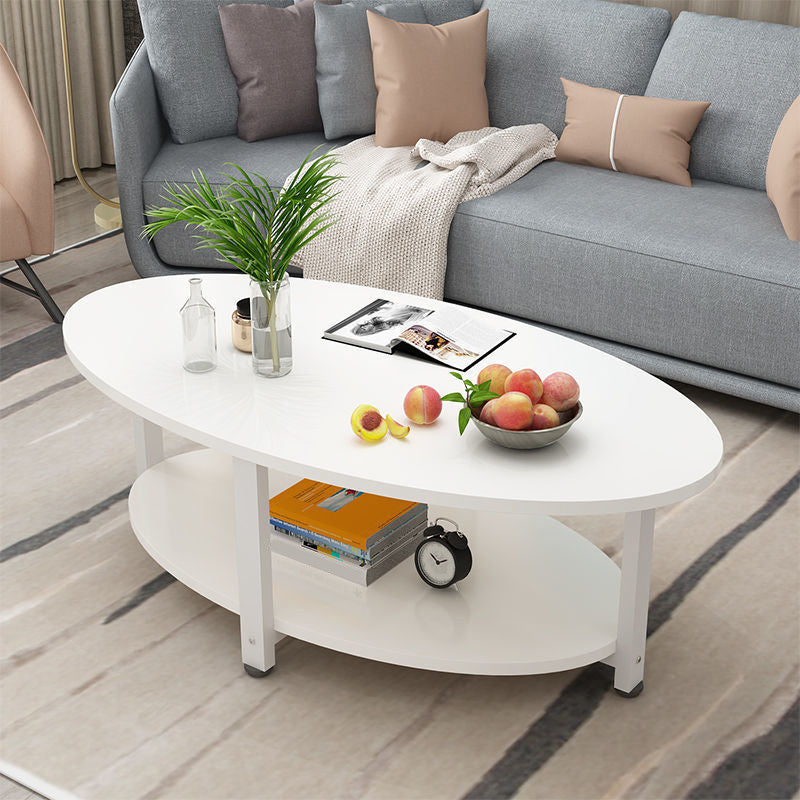 Solid Wood 4 Legs Coffee Table Modern Oval Coffee Table with Storage White White Clearhalo 'Coffee & Accent Tables' 'Coffee Tables' 'coffee_tables' 'furn' 'furn_coffee_tables' 'Furniture' 'Living Room Furniture' 5412966
