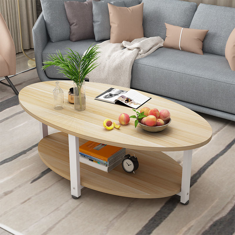 Solid Wood 4 Legs Coffee Table Modern Oval Coffee Table with Storage Nut-Brown White Clearhalo 'Coffee & Accent Tables' 'Coffee Tables' 'coffee_tables' 'furn' 'furn_coffee_tables' 'Furniture' 'Living Room Furniture' 5412967