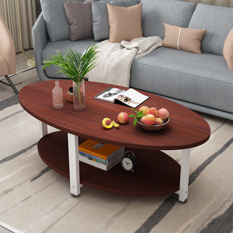 Solid Wood 4 Legs Coffee Table Modern Oval Coffee Table with Storage Camel White Clearhalo 'Coffee & Accent Tables' 'Coffee Tables' 'coffee_tables' 'furn' 'furn_coffee_tables' 'Furniture' 'Living Room Furniture' 5412968