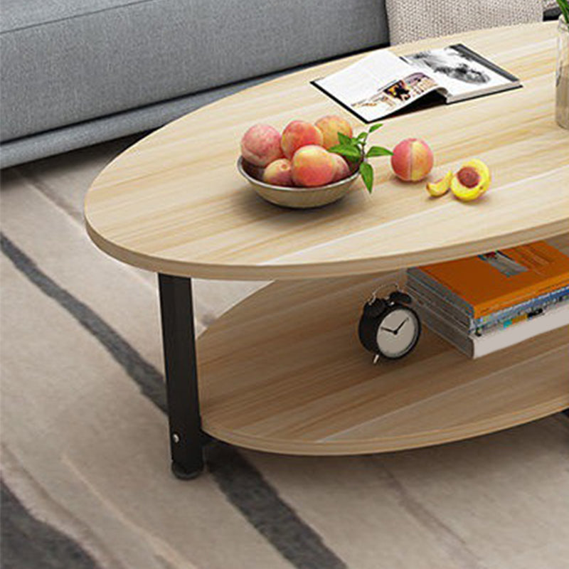 Solid Wood 4 Legs Coffee Table Modern Oval Coffee Table with Storage Clearhalo 'Coffee & Accent Tables' 'Coffee Tables' 'coffee_tables' 'furn' 'furn_coffee_tables' 'Furniture' 'Living Room Furniture' 5412973