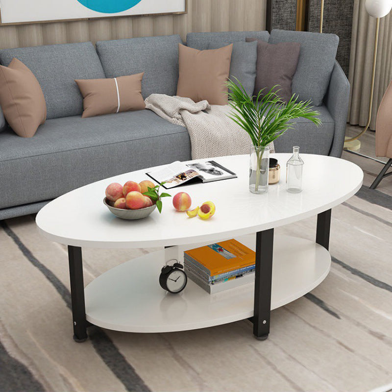 Solid Wood 4 Legs Coffee Table Modern Oval Coffee Table with Storage White Black Clearhalo 'Coffee & Accent Tables' 'Coffee Tables' 'coffee_tables' 'furn' 'furn_coffee_tables' 'Furniture' 'Living Room Furniture' 5412975