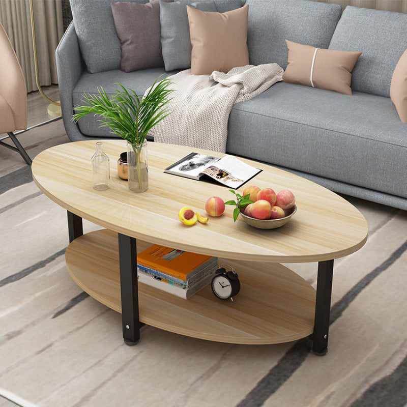Solid Wood 4 Legs Coffee Table Modern Oval Coffee Table with Storage Nut-Brown Black Clearhalo 'Coffee & Accent Tables' 'Coffee Tables' 'coffee_tables' 'furn' 'furn_coffee_tables' 'Furniture' 'Living Room Furniture' 5412978