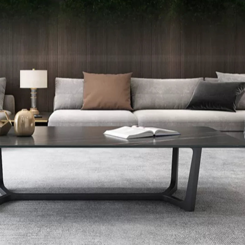 Modern Style Rectangular Slate Table with Metal Trestle Type Base Coffee Table
